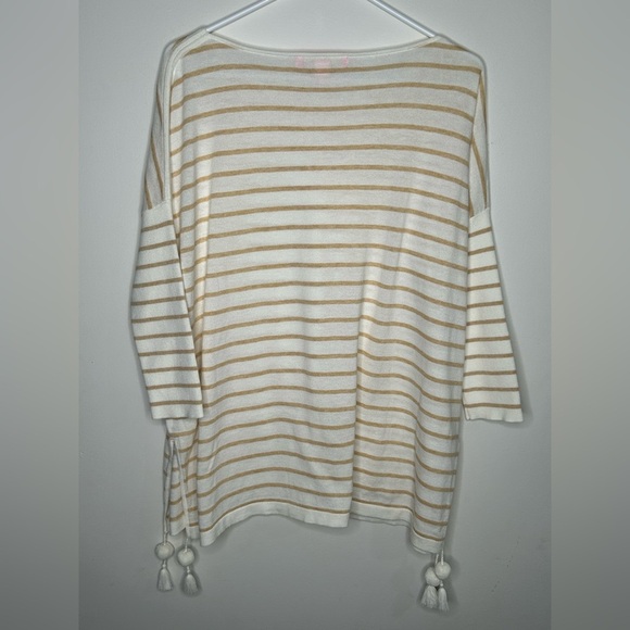 LILLY PULITZER Women's Small White Tan ELBA COOLMAX sweater tee Tassels beach - Picture 6 of 10